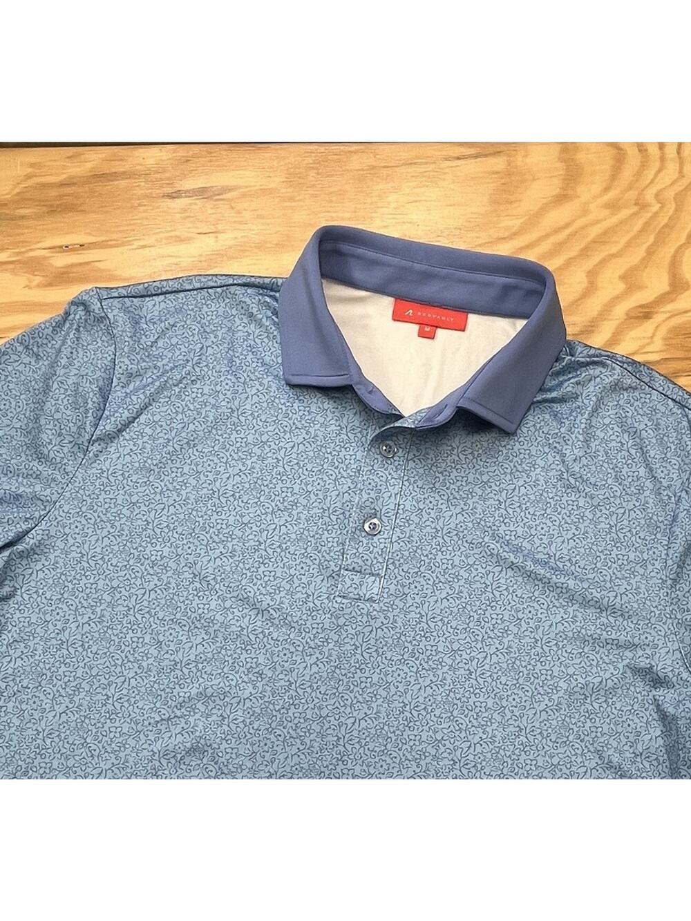 Redvanly Polo Shirt Mens Medium Blue Short Sleeve Golf Floral Performance Tennis